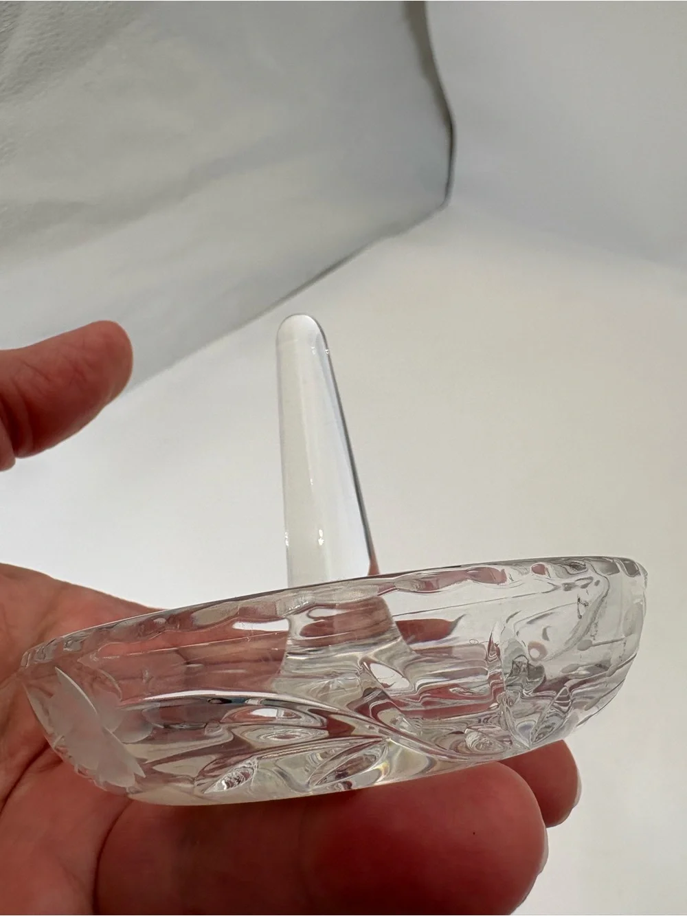 Hungarian Etched Crystal Clear Round Ring Holder Dish